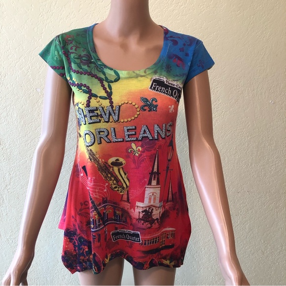 New Orleans Maxi & Co Women’s Size M Multicolored Bejeweled T-Shirt Short Sleeve - Picture 1 of 16